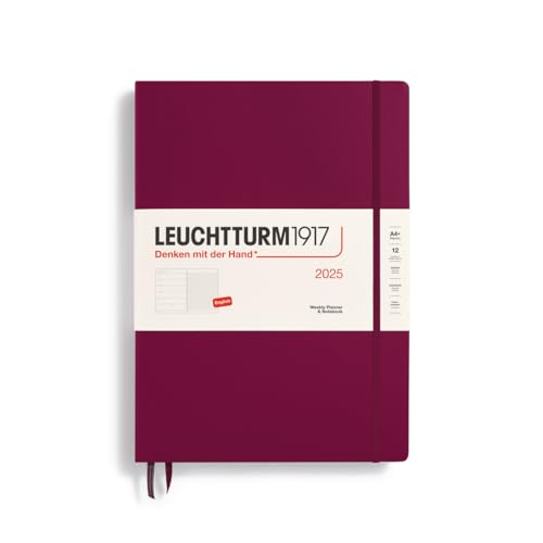 LEUCHTTURM1917 370731 Agenda Semainier & Carnet Master (A4+) 2025, Port Red, Anglais