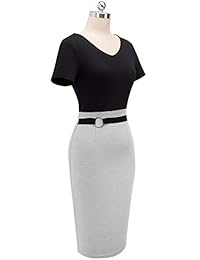 Homeyee B497 - Vestido de mujer vintage, cuello en V, color de contraste