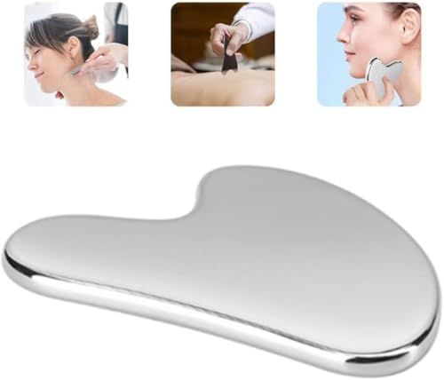 Pedra Gua Sha Inox Profissional – Massageador Facial e Corporal Anatômico, Drenagem Linfática e Lifting Natural, Aço Inoxidável Médico, Reutilizável e Higiênico (Inclui Bolsinha Protetora)
