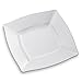 SIGNATURE PLASTIC PARTY DISPOSABLE PLATES | 10 Inch Square Wedding Dinner Plates | White with Silver Rim, 20 Ct | Elegant & Fancy Heavy Duty Hard Party Supplies Plates for Holidays & Occasions