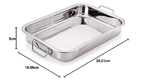 Jonty Luxuria High Grade Stainless Steel Lasagna Tray with Handle for Serving Any Foods (Silver, 26 x 20), 1 Piece Tray 1