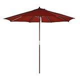 California Umbrella 9-Feet Polyester Pulley Lift System Wood Market Umbrella
