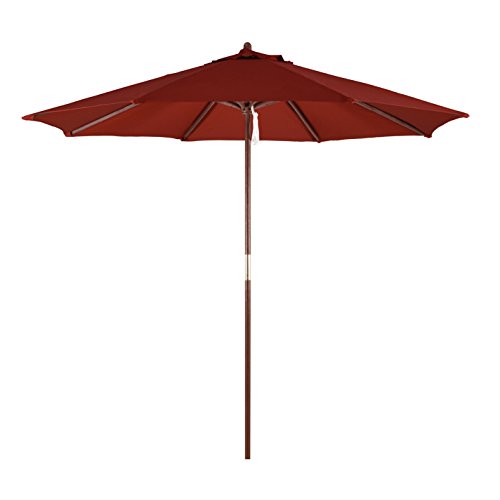 California Umbrella 9-Feet Polyester Pulley Lift System Wood Market Umbrella