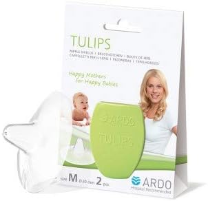 ARDO Tulips Contact Nipple Shields with Storage Case. Soft Silicone Breastfeeding Shield Set Free from BPA for Nipple Protection When Breastfeeding. Nursing Essentials for Mum & Baby. (Medium)