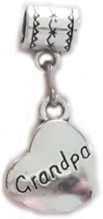 Generic"Grandpa charm" in silver-plate - a Hanging heart charm by Mossy Cabin for modern large hole charm for snake chain charm bracelets, or as an addition to a neck chain, or key chain