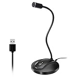 USB Desktop Microphone with Mute Button,Plug&Play Condenser,Computer, PC, Laptop, Mac, PS4 Mic LED Indicator -360 Gooseneck Design -Recording, Dictation, YouTube, Gaming, Streaming (Omnidirectional)