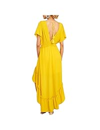 Joteisy maxi vestido de manga corta con volantes y cuello en V para mujer