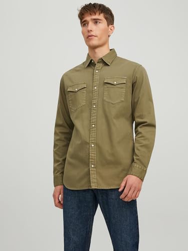 JJESHERIDAN SHIRT L/S NOOS, Camicia, Uomo, Verde (Forest Night), XXL