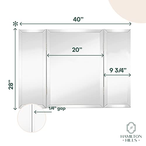 Hamilton Hills 40x40 inch Silver Trifold Mirror Full Length Framed
