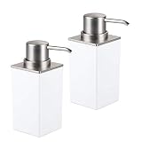 mDesign Modern Square Plastic Refillable Soap Dispenser Pump Bottle for Bathroom Vanity Countertop, Kitchen Sink - Holds Hand Soap, Dish Soap, Hand Sanitizer, Essential Oils - 2 Pack - White/Brushed