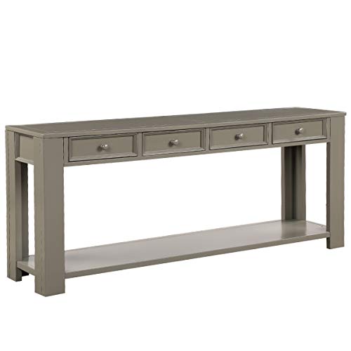 Rhomtree 64" Rustic Console Table for Entryway Wood Sofa Side Table with Drawer and Shelf Storage for Hallway Accent Occasional Table Home Living Room Furniture (Grey)