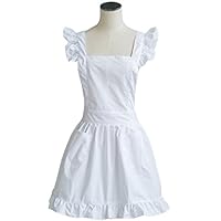 LilMents Petite Maid Ruffle Retro Apron Kitchen Cooking Cleaning Fancy Dress Cosplay Costume (White)