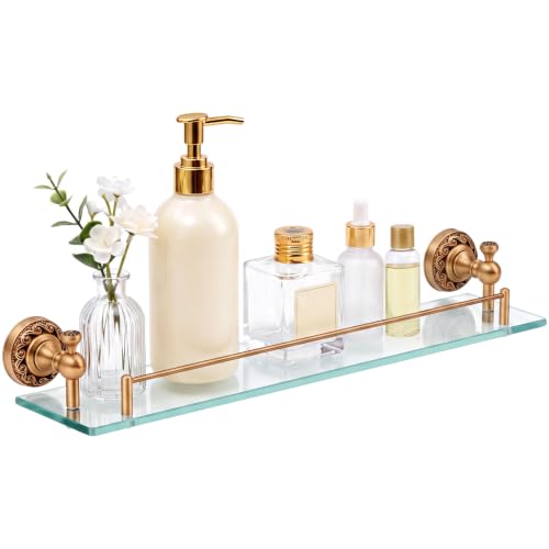Mifoci 23 Inch Glass Bathroom Shelves, Wall Mounted Antique Brass Storage Rack