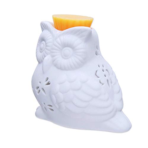Singeek Owl Ceramic Tealight Holder and Wax Melt Warmer,Essential Oil Burner Candle Aroma Diffuser for Spa Yoga Meditation