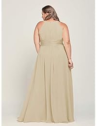 AW Gasa Largo Vestidos de Dama de honor de la Joyería Cuello Vestidos formales de Fiesta de Más el Tamaño de Vestidos de Noche