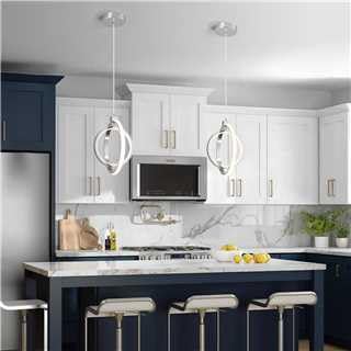 ZYBWL Modern LED Pendant Lamp Chrome Round Ring Height Adjustable Pendant Lamp for Kitchen Island Bedroom Living Room Lobby (2-Rings)