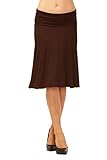 Womens Basic Solid Stretch Fold-Over Flare Midi Skirt (Brown-M)