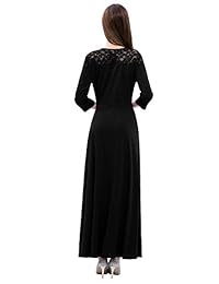 YOYAKER Vestido largo de noche con cuello en V y manga 3 4, para cóctel, fiesta