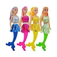 LJIF American Pretty Little Mermaid Fashion Dolls, 11 in. Color Coordinating Dress, Tail, and Hair Bundle of 4