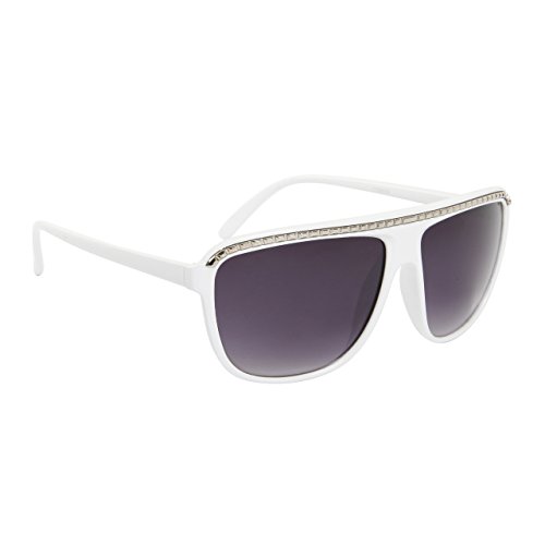 Various Colors Large Aviator Style Sunglasses W/ Silver Chain Lined Frame (White)