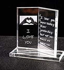 HomeZone LED Glass Book Plaque – “I Love You” Engraved Ornament, Decorative Acrylic Love Sign for Shelf, Table or Mantel, Romantic Home Decor Novelty Plaques, Womens Gift Idea