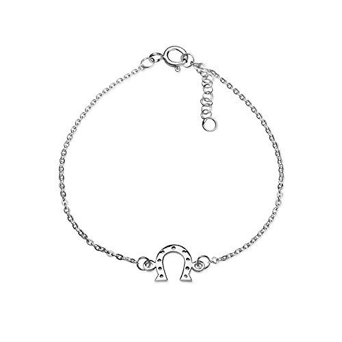 Sterling Silver Horse Shoe Lucky Charm Pendant Adjustable Chain Bracelet 6-7 Inches, 1" Extender