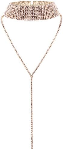Peixinteamo Luxury Rhinestone Collar Chocker Gold Silver Chunky Statement Necklaces for Women (Golden)