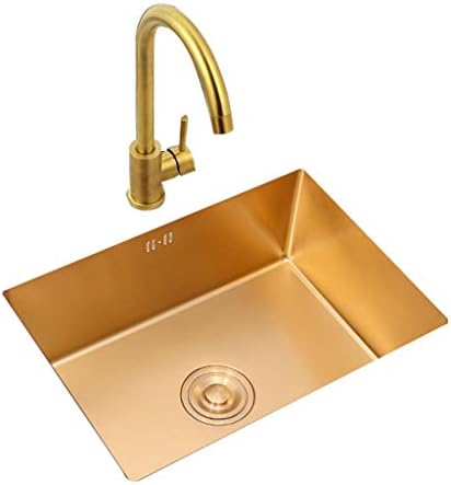 大注目 バーバルコニースクエアシンク 304上部と下部の埋め込みシングルスロット 大容量と高深度シンク 手作りの厚いステンレス鋼 ナノゴールデンキッチン シンク Color 40cm 50cm Size Gold