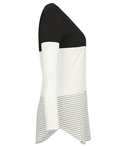 Aliex Women's Casual Long Sleeve T-Shirt Color Block Tunic Top Black S - Thumbnail 7