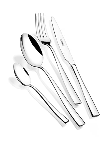 Siena | Set de Cubiertos de 24 Piezas, Elaborado en Acero Inoxidable, Diseño Moderno con Acabado Pulido, para 6 Comensales, Espesor 3 mm, Apto para Lavavajillas, Color Plata