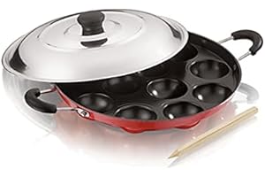 Silvester� Yummy 12 Cavity Non-Stick Aluminum Appam Patra, Paniyarakal with 2 Side Handle and Stainless Steel Lid, Color May 