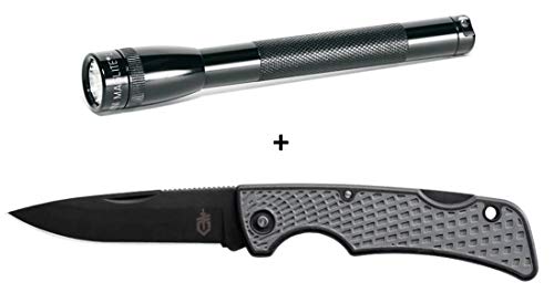 Mini Maglite AAA LED Flashlight IPX7 / Gerber US1 Folding Pocket Knife 420HC American Steel (Made in USA)
