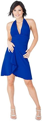 Sexy Short Evening Club Cocktail Halter Dress with Sarong Short Skirt from Hot Fash Dresses - CONTESSA Royal Blue