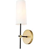 Living District Mel 1 Light Brass and Black and White Shade Wall Sconce