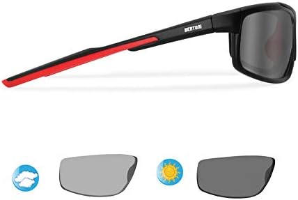 Bertoni Photochromic Polarizing Sports Cycling Running Golf Wraparound Windproof Sunglasses - Antifog Lens - Adjustable Nose mod. 180