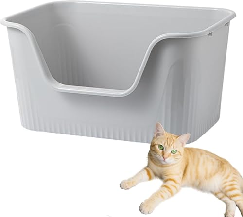 Last Page® Large Cat Litter Box with High Sides,Cat Boxes for Indoor Cats,Cat Litter Pan for Kitty,Litter Box with Low Entry,Easy to Clean,Anti-Splashing (Grey)
