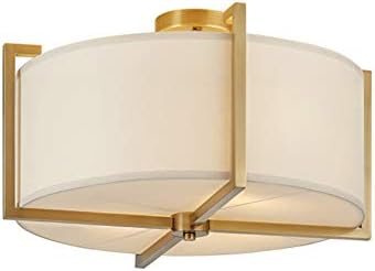 CUICANH Fabric Ceiling lamp,Semi Flush Mount Ceiling Light Modern Simple Living Room lamp Bedroom Home Drum Ceiling Light-Brass 45x30cm(18x12inch)