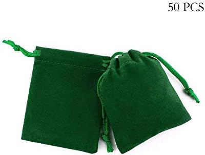 50PCS 3" X 4" Velvet Drawstring Bags Travel Jewelry Pouches Candy Gift Bag Pouch Christmas Wedding Party Favors (Green)