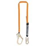 6' Single Leg External Shock Absorbing Lanyard with 1 Rebar Hook and 1 Steel Snap Hook, OSHA/ANSI Compliant