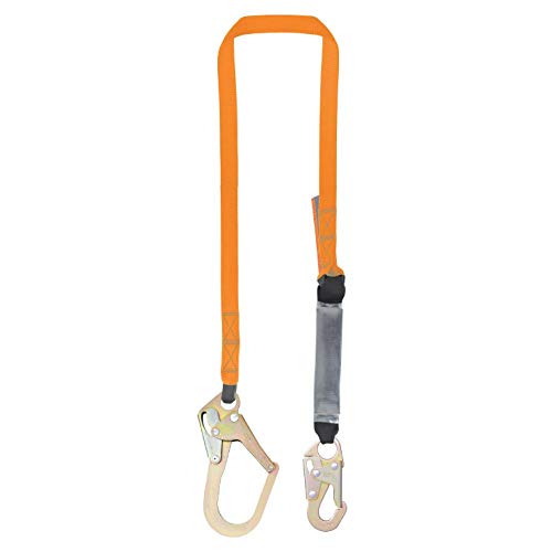 6' Single Leg External Shock Absorbing Lanyard with 1 Rebar Hook and 1 Steel Snap Hook, OSHA/ANSI Compliant