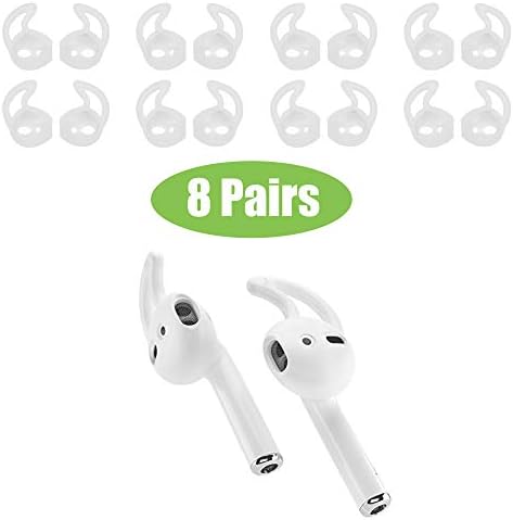 Beam Electronics Ear Hooks Covers Accessories Tips Compatible in Apple AirPods EarPods Headphones/Earphones/Earbuds [Secure Fit, Anti-Slip Guaranteed] [Built Adventure] (8 Pairs) (Clear)