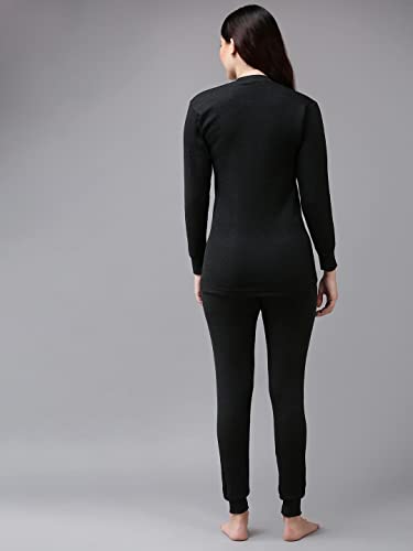 Lux Cottswool Women's V-Neck Thermal Top & Lower Set – Warm Innerwear for Winter, Soft & Comfortable Cotton Wool, Full Sleeve Top with Matching Bottom. Set of 1. (Black_85CM) 3