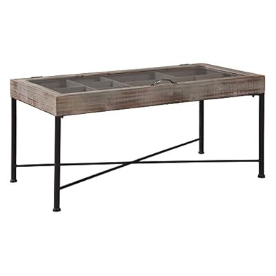 Signature Design by Ashley Shellmond Rustic Life Top Shadow Box Coffee Table, Dark Brown 31VXTb0F3DL