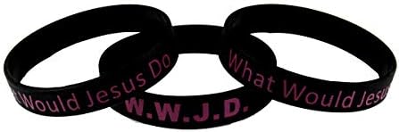 WWJD 8050006 Set of 3 Pieces Adult Black Band With Purple Print What Would Jesus Do Silicone