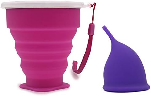 Leryeu Unique Design More Comfortable Menstrual Cup Set with Collapsible Silicone Sterilizing Cup Reusable Period Cup - Tampon and Pad Alternative