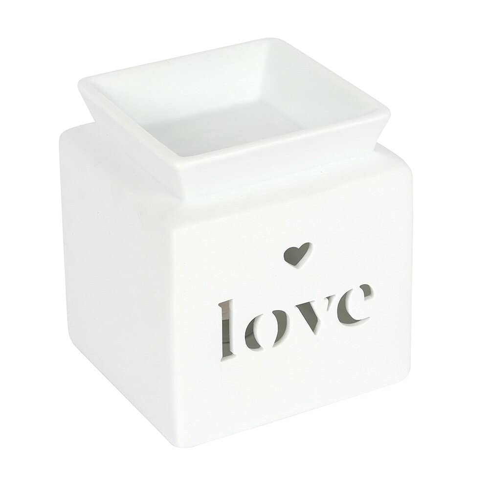 Dashing White Ceramic "Love" Cut Out Oil Burner - 11.5cm x 10.5cm (1 Pc.) - Luxurious Design, Premium Material, Aromatherapy Accessory - Ideal for Home & Office Decor