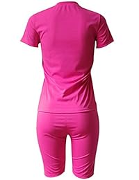 Womens 2 Piece Sports Outfit Set Letter Print T-Shirts Bodycon Shorts Joggers Clubwear Tracksuit Sportswear Set