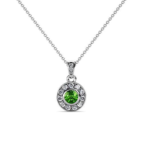 TriJewels Green Garnet & Diamond Circle Halo Pendant 0.40 ctw 14K White Gold with 18 Inches Gold Chain