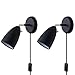 Black Plug in Wall Sconce Set of 2, Rotatable Modern Wall Lamp with ON/Off Switch Cord for Bedroom Living Room, Black Plug-in Hardwired Wall Lamp with On/Off Switch Cord for Indoor Living Room