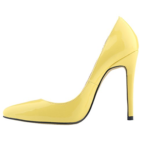 Loslandifen Womens Shoes Closed Toe High Heels Women's Pointed Slender Leather Pumps (38 M EU/7.5 B(M)US, yellow)